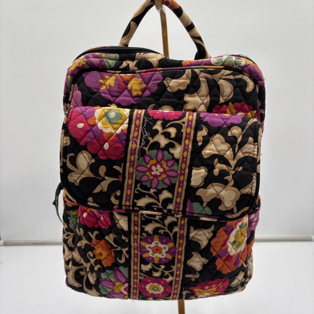 Vera Bradley Quilted Backpack Suzani Floral Multicolor Zip Closure Cotton Bag